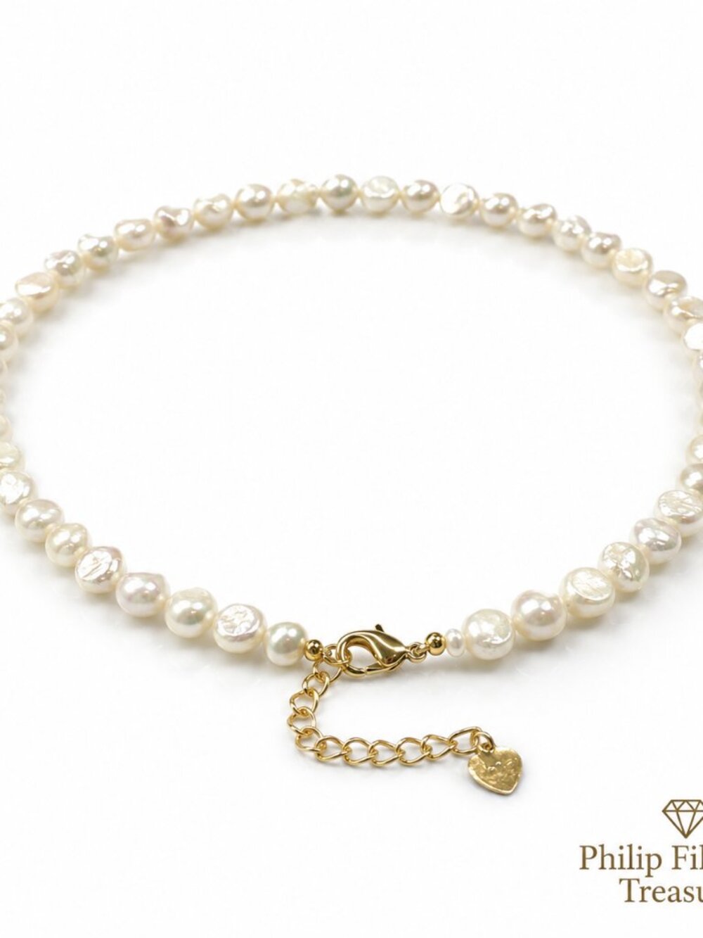Pearl-27--AA Freshwater Pearl Choker Necklace White Baroque Pearls 5-6mm 36cm Hi